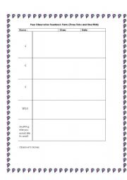 English worksheet: peer observation feedback