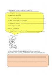 English worksheet: PERSONAL INFORMATION