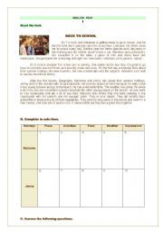 English Worksheet: Back to school