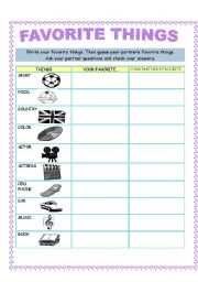 English worksheet: FAVORITE THINGS