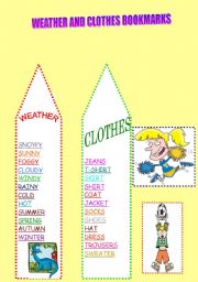 English Worksheet: Weather and clothes bookmarks