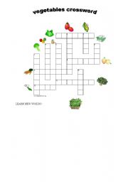 English Worksheet: vegetables crossword