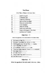 English worksheet: this/these/opposites-adj/ possessive adj/ have got