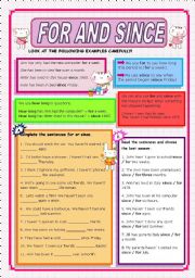 English Worksheet: FOR AND SINCE