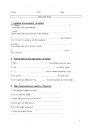 English Worksheet: ENGLISH TEST ( level A2+) reading & writing skill