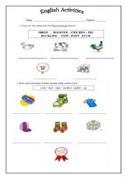 English worksheet: Vocabulary Farm Aminals and Clothes