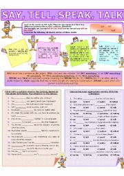 English Worksheet: COLLOCATION 10 - SAY, TELL, SPEAK, TALK