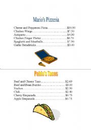 English Worksheet: Restaurant Menus 3