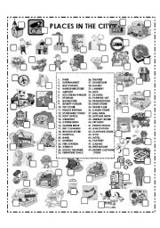 English Worksheet: PLACES IN THE CITY (B&W)