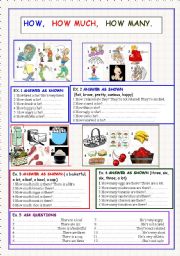 English Worksheet: How, how much, how many