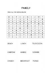 English Worksheet: Family activities wordsearch