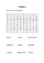 English worksheet: Family activities wordsearch