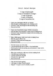 English worksheet: Fruit Salad Recipe