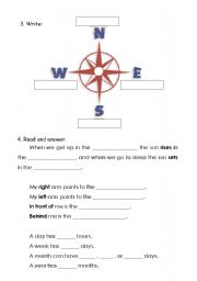 English Worksheet: north south east west fill in the gaps