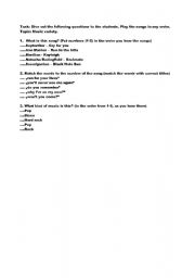 English worksheet: 5 songs in one lesson to practise listening and fill your time
