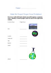 English worksheet: Make me a Proper Noun!