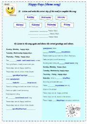 English Worksheet: happy days song (updated version)