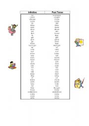 English worksheet: irregular verb list