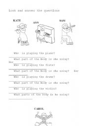 English worksheet: lokk and answer the questions about body parts