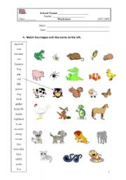 English Worksheet: Matching the animals