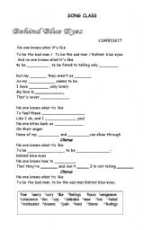 English worksheet: Song Class - Behind Blue Eyes - Limpbiskit