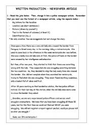 English Worksheet: Written Production - Newspaper Article