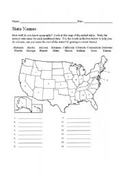 English Worksheet: State Names