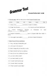 English Worksheet: Grammar Test: Present Perfect