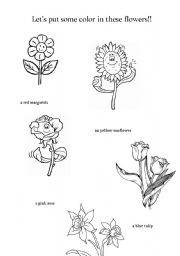 English Worksheet: coloring flowers