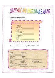 English worksheet: Countable and Uncountable Nouns