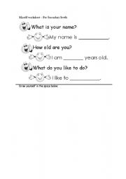 English worksheet: Introducing myself worksheet