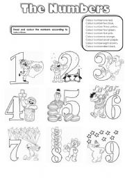 English Worksheet: Numbers and Colours I