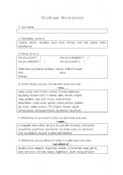 English Worksheet: Bio Poem Worksheet