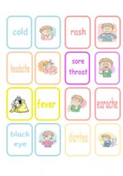 English Worksheet: Sicknesses Matching Game (Part 1 of 2)