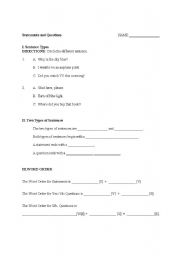English worksheet: Sentence Types: Statements and Questions
