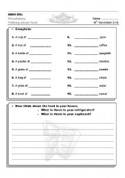 English worksheet: Talking about food