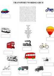 English Worksheet: transport wordsearch