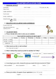 English Worksheet: CHARITIES UK: Volunteer application form