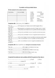 English Worksheet: Countable or Uncountable