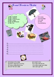 English Worksheet: so that- in case- in order to (two pages)