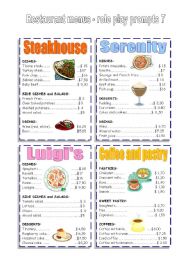 English Worksheet: RESTAURANT MENUS