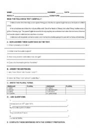 English worksheet: Plurals/Pronouns