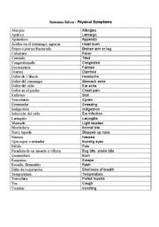 English Worksheet: Vocabulary- Physical Symptoms