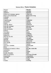 English worksheet: Vocabulary- Physical Symptoms