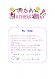 English Worksheet: MOTHER`S DAY