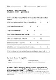 English Worksheet: J.K. Rowling - A success story QUESTIONS