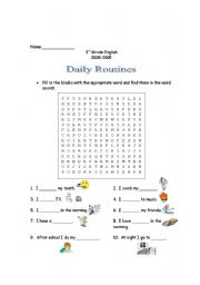 English Worksheet: Daily Routines Word Search