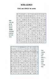 English Worksheet: Word Search - Adjectives of appearance and colors