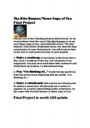 English worksheet: Final Project- Three Cups of Tea or The Kite Runner