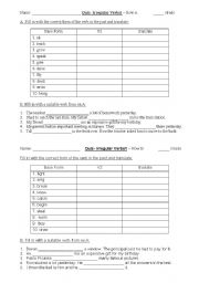 English worksheet: Past Simple-Irregular Verbs-Quiz